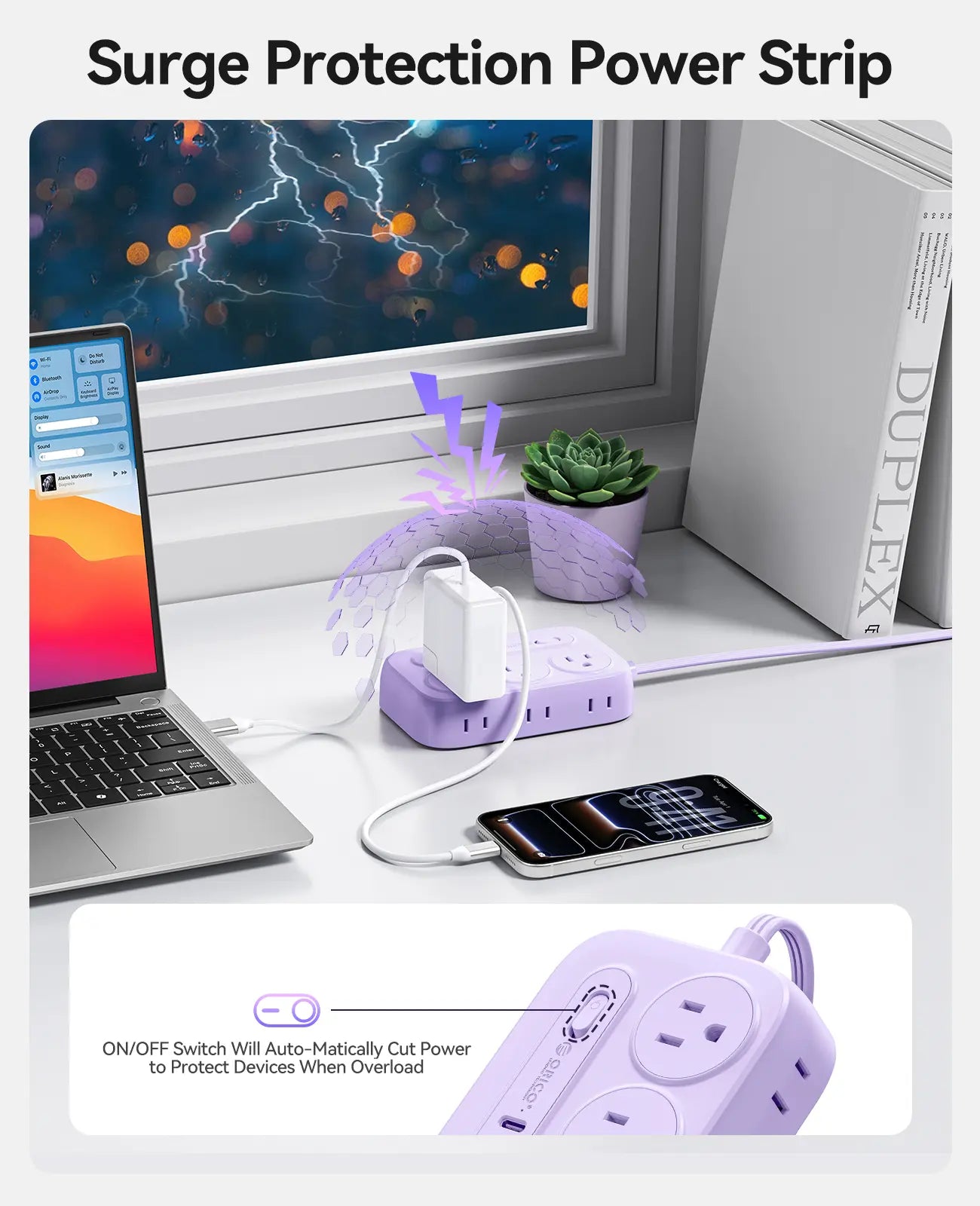 ORICO Flat Extension Cord – 6 AC Outlets, 4 USB Charger(Usb-C Ports), Surge Protector Compact for Home Office & Dorm, 1.5M/3M, International Warranty-Og Pro Series