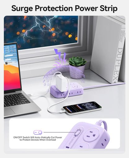 ORICO Flat Extension Cord – 6 AC Outlets, 4 USB Charger(Usb-C Ports), Surge Protector Compact for Home Office & Dorm, 1.5M/3M, International Warranty-Og Pro Series