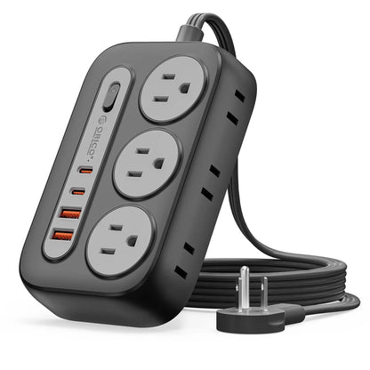 ORICO Flat Extension Cord – 6 AC Outlets, 4 USB Charger(Usb-C Ports), Surge Protector Compact for Home Office & Dorm, 1.5M/3M, International Warranty-Og Pro Series