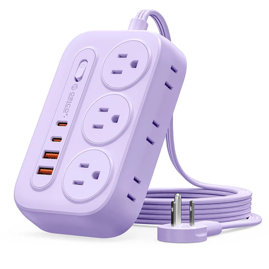 ORICO Flat Extension Cord – 6 AC Outlets, 4 USB Charger(Usb-C Ports), Surge Protector Compact for Home Office & Dorm, 1.5M/3M, International Warranty-Og Pro Series