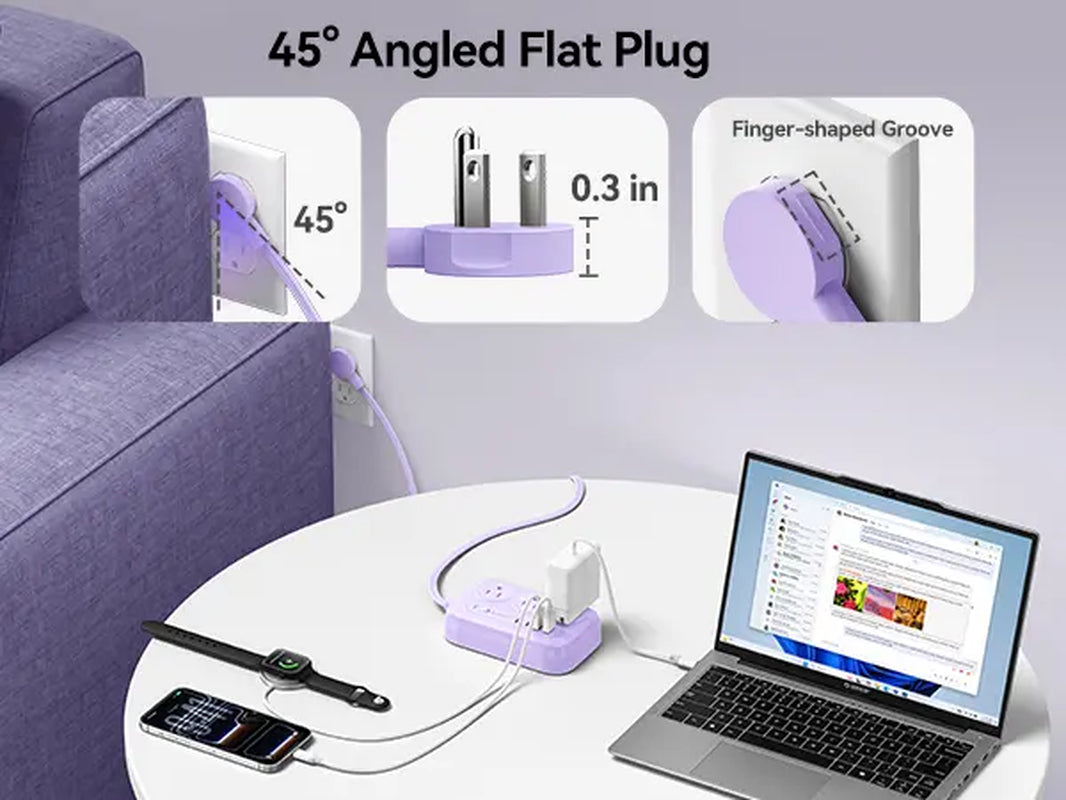 ORICO Flat Extension Cord – 6 AC Outlets, 4 USB Charger(Usb-C Ports), Surge Protector Compact for Home Office & Dorm, 1.5M/3M, International Warranty-Og Pro Series