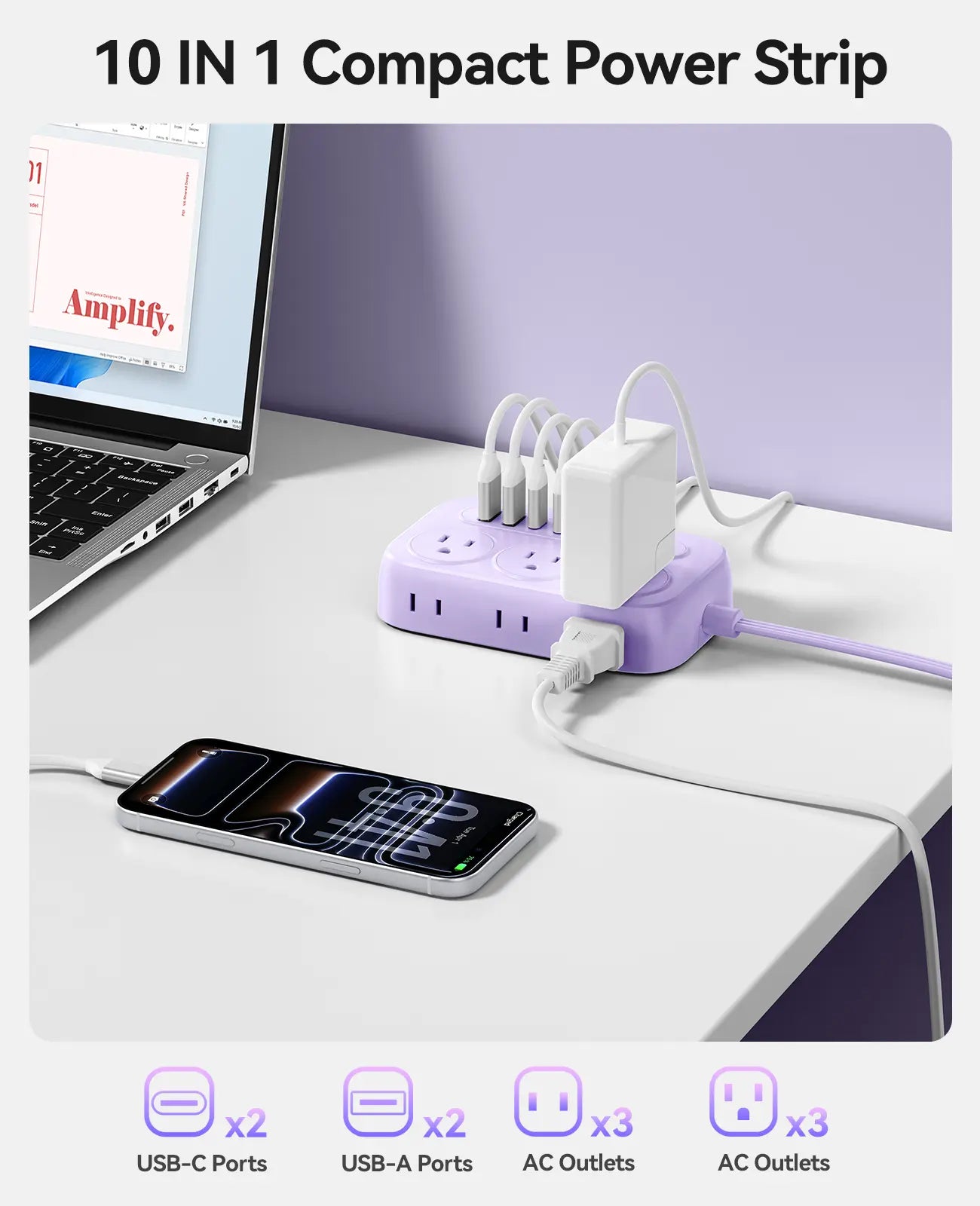 ORICO Flat Extension Cord – 6 AC Outlets, 4 USB Charger(Usb-C Ports), Surge Protector Compact for Home Office & Dorm, 1.5M/3M, International Warranty-Og Pro Series