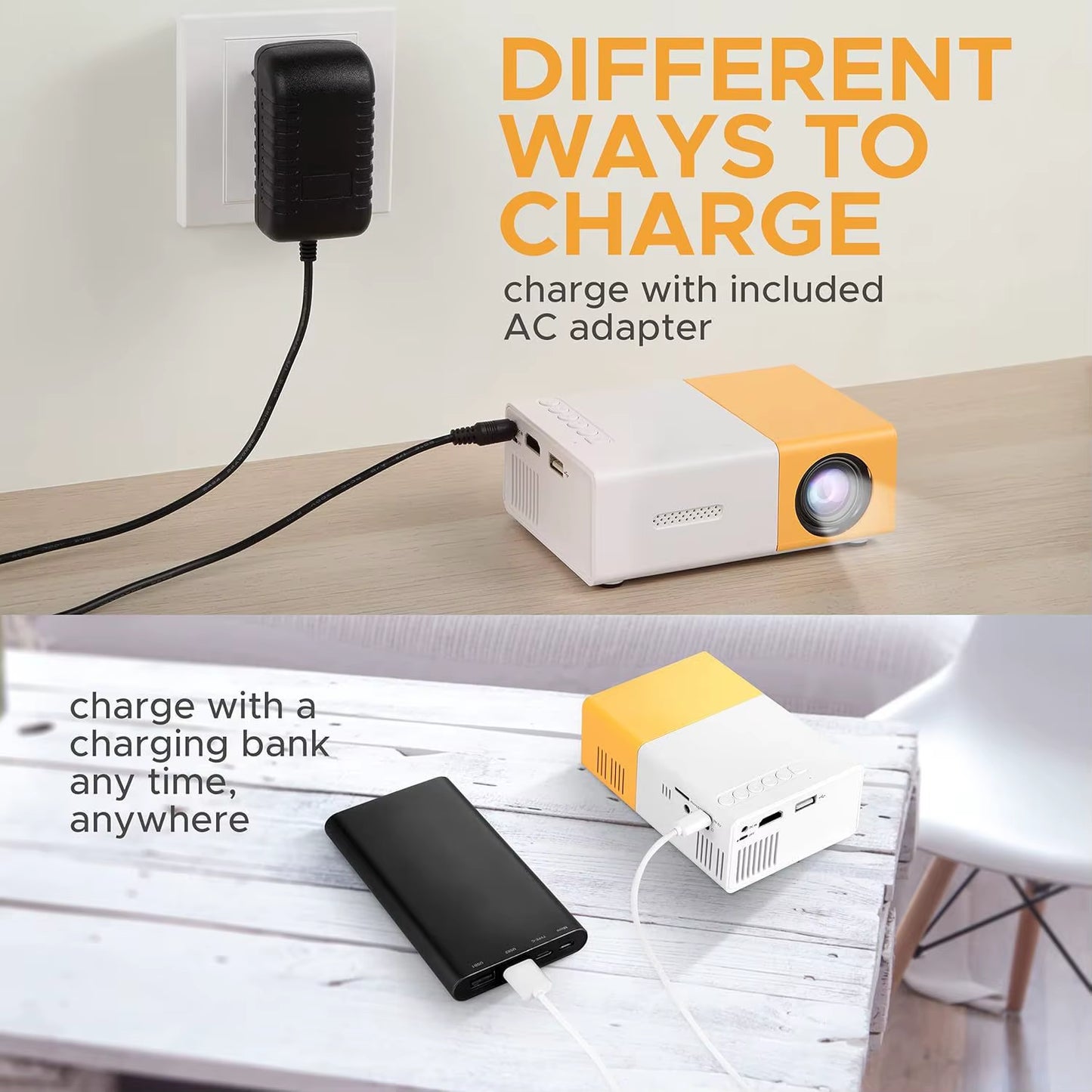 Mini Projector 1080P Mobile Phone Wired Screen Mirroring Portable Home Theater Projectors Supports HDMI USB
