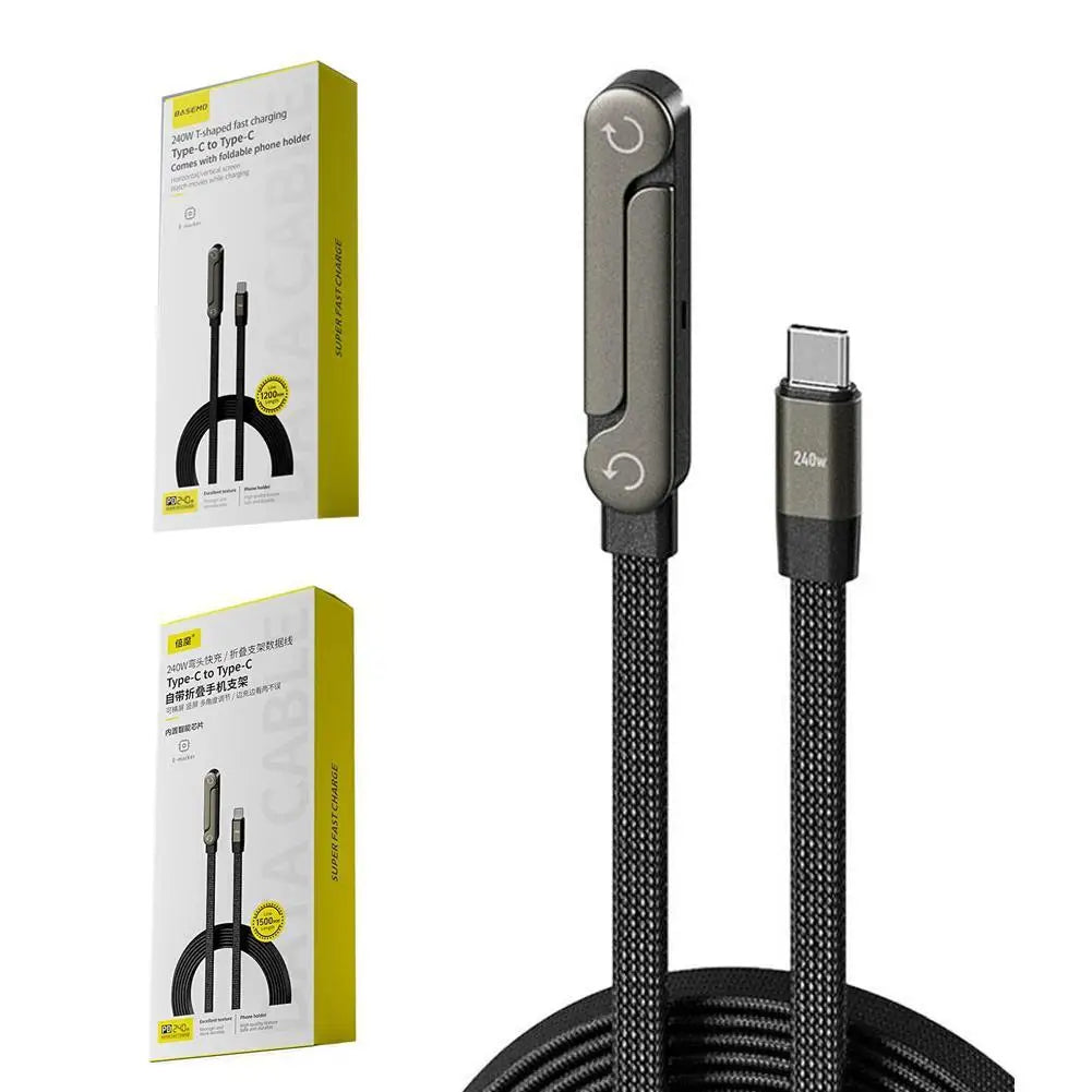 Sideways Phone Charger,Invisible Stand Charging Cable,Built in Phone Stand Charging Cord with Folding Phone Stand 2-In-1 Holder