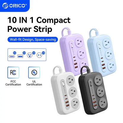 ORICO Flat Extension Cord – 6 AC Outlets, 4 USB Charger(Usb-C Ports), Surge Protector Compact for Home Office & Dorm, 1.5M/3M, International Warranty-Og Pro Series